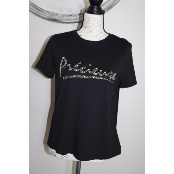 H&M Black Rhinestone “Précieuse” Graphic Tee Women’s Size M - Picture 1 of 3